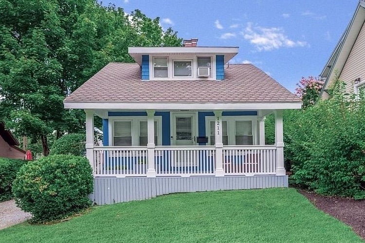 A charming bungalow with a covered front porch